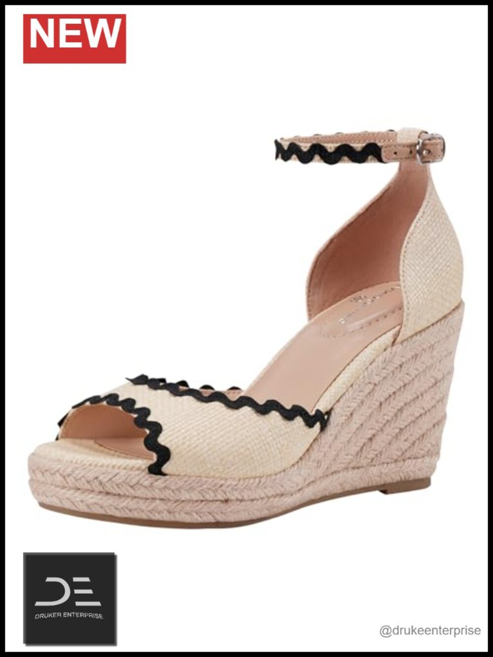 Wedge Heel Dress Sandals with Adjustable Ankle Strap, Open Toe, PU Upper